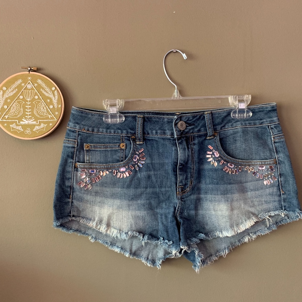 American Eagle Beaded Denim Short Shorts